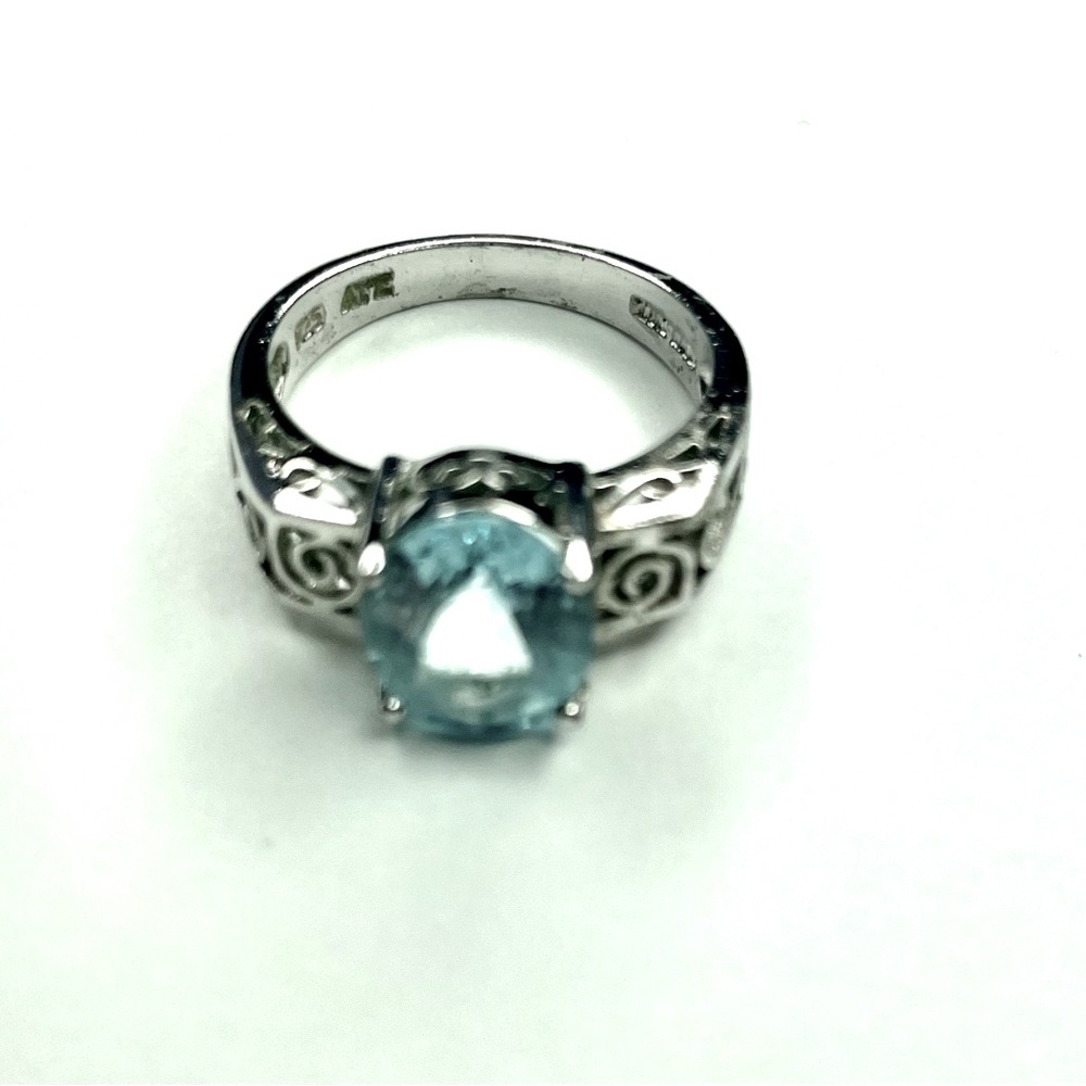 Solid silver Aquamarine ring,